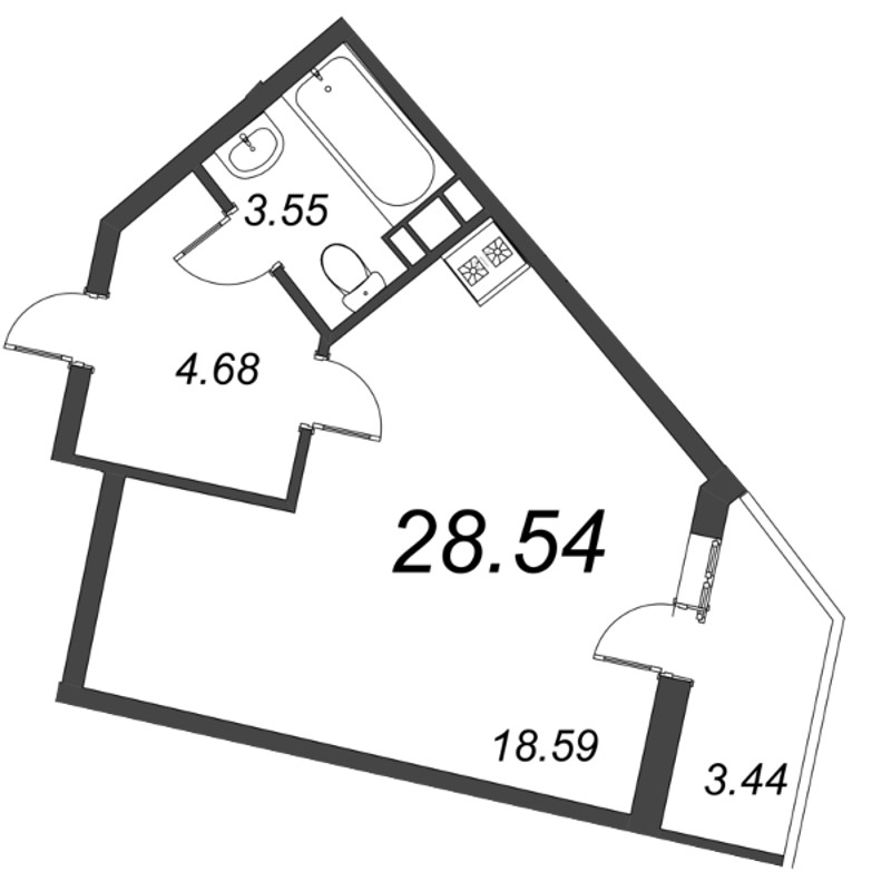 Квартира-студия, 28.53 м² - планировка, фото №1 Квартира-студия, 28.53 м² - планировка, фото №1