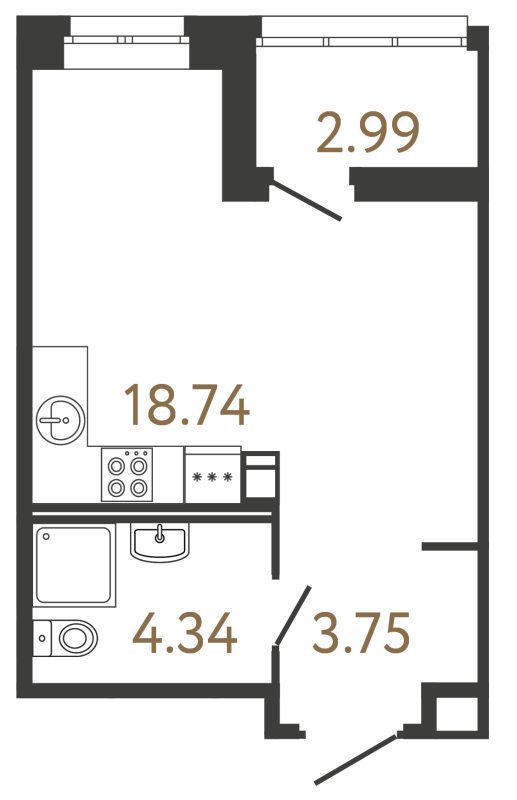Квартира-студия, 26.83 м² в ЖК "Ultra City 3.0" - планировка, фото №1