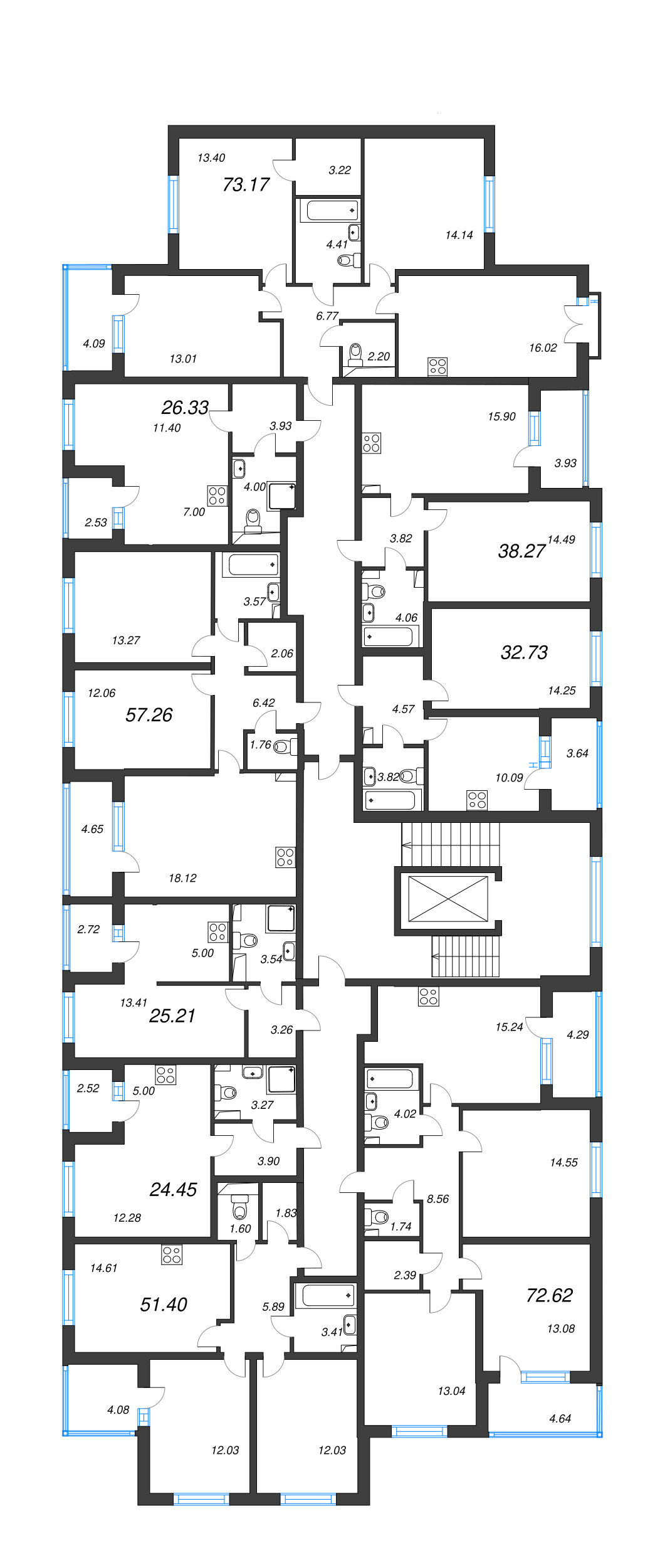 1-комнатная квартира, 32.73 м² в ЖК "Любоград" - планировка этажа
