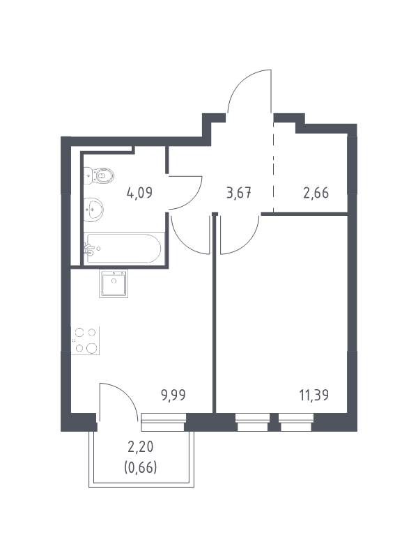 1-комнатная квартира, 32.46 м² в ЖК "Невская Долина" - планировка, фото №1