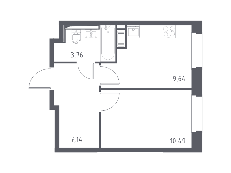 1-комнатная квартира, 31.03 м² - планировка, фото №1