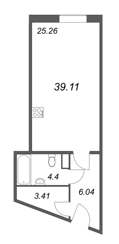 Квартира-студия, 39.11 м² - планировка, фото №1