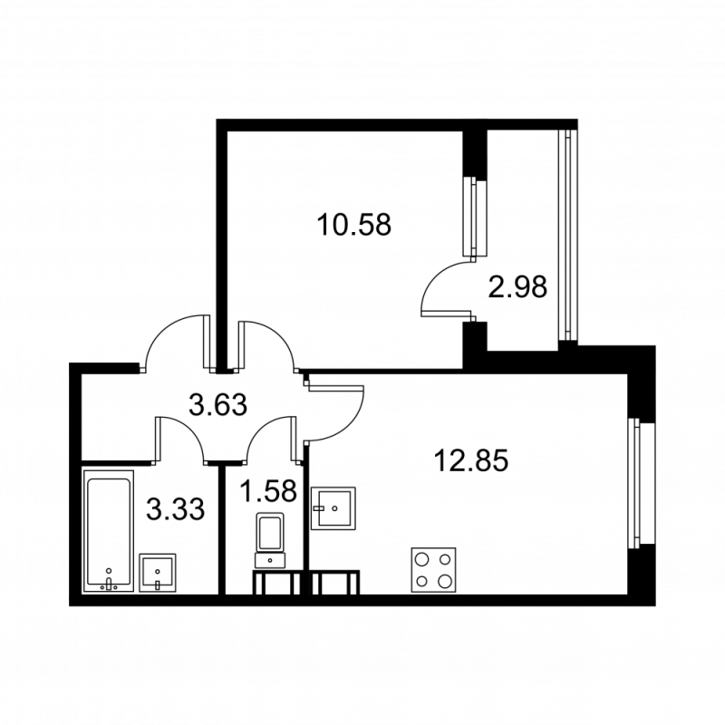 1-комнатная квартира, 33.46 м² в ЖК "Квартал Заречье" - планировка, фото №1