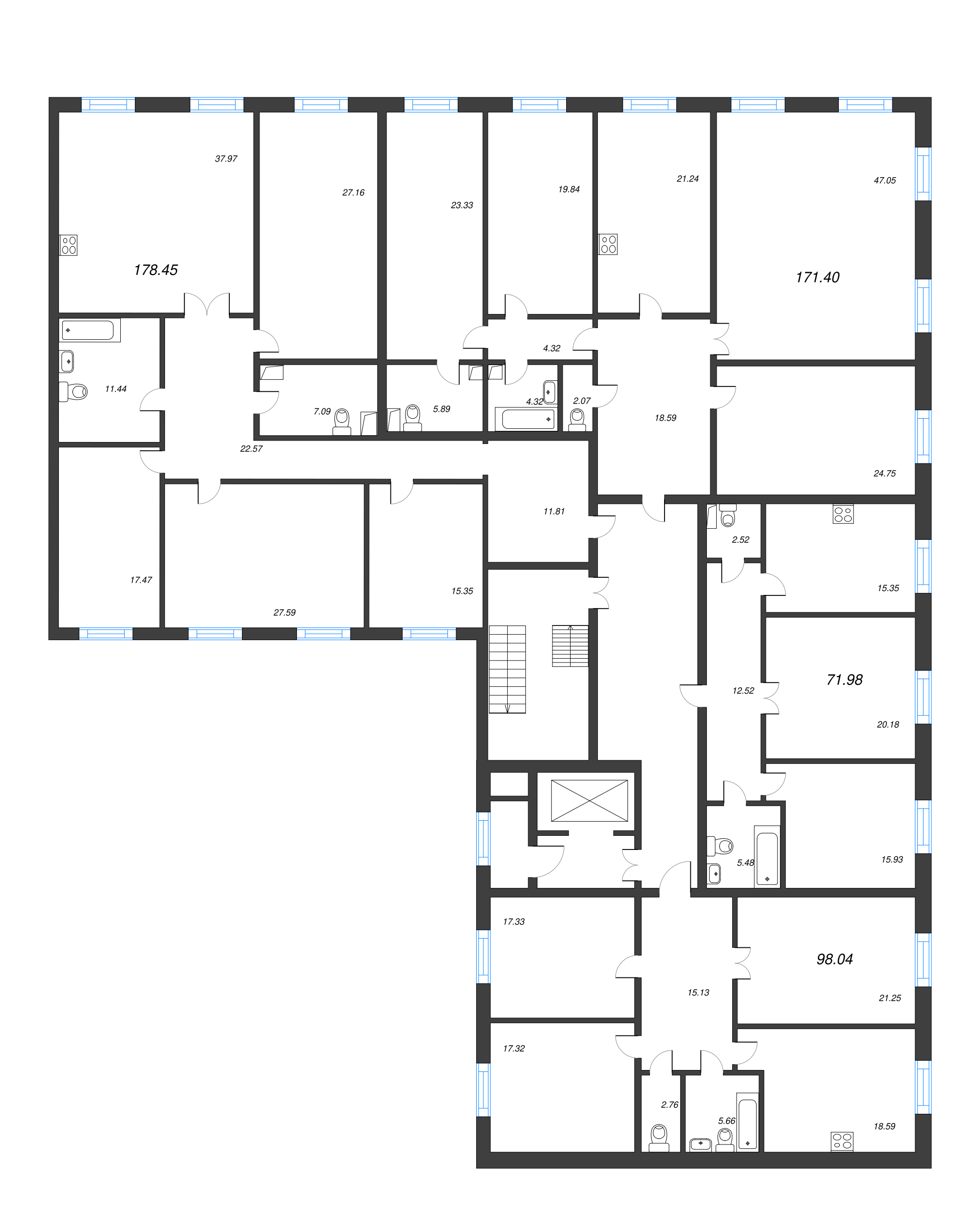 5-комнатная (Евро) квартира, 171.5 м² - планировка этажа