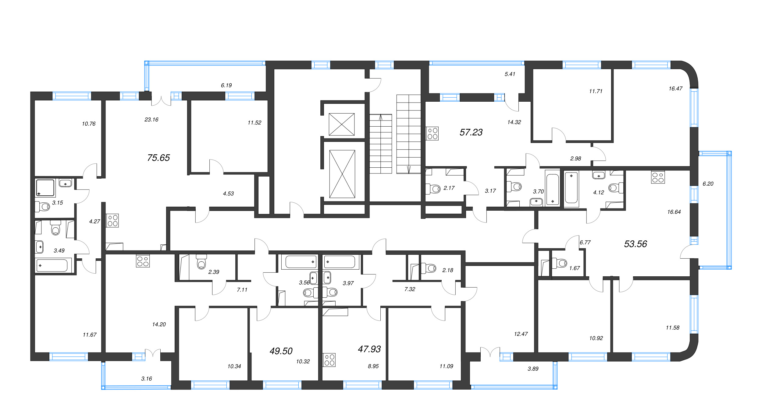 2-комнатная квартира, 47.93 м² в ЖК "Кронунг Янино" - планировка этажа