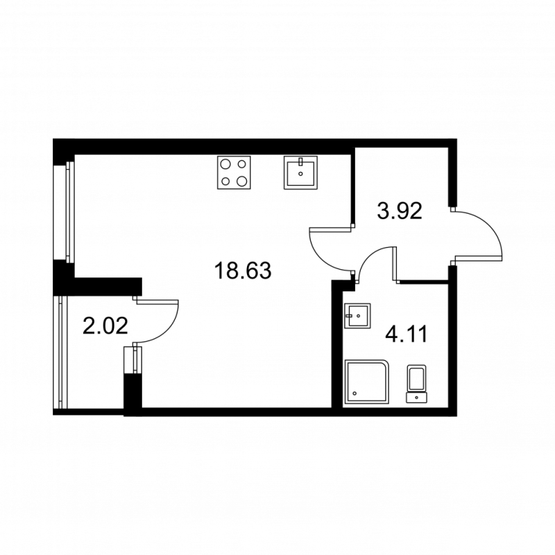Квартира-студия, 27.67 м² в ЖК "Квартал Заречье" - планировка, фото №1