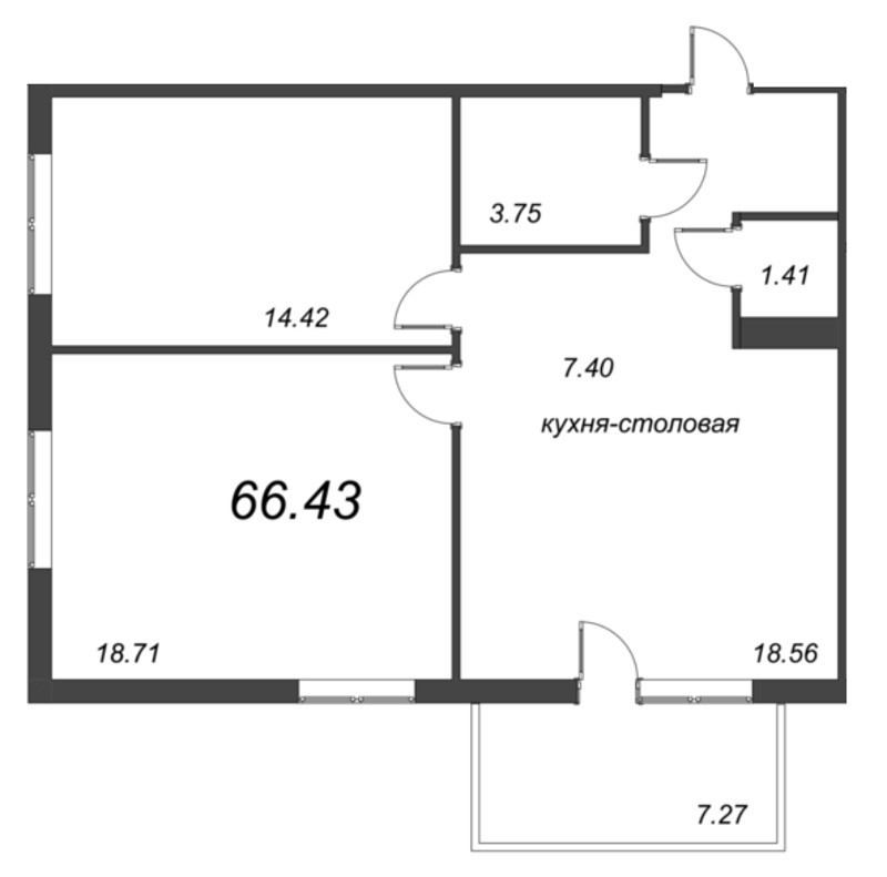 3-комнатная (Евро) квартира, 66.41 м² в ЖК "Grona Lund" - планировка, фото №1