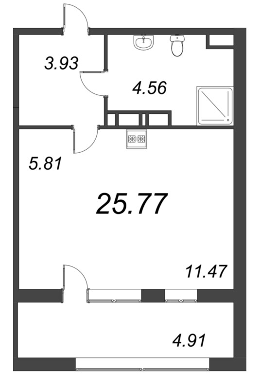 Квартира-студия, 25.77 м² в ЖК "Б15" - планировка, фото №1