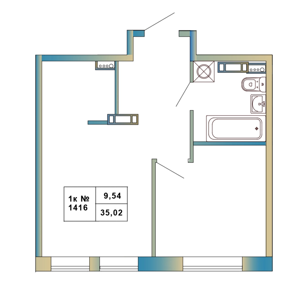 1-комнатная квартира, 35.02 м² в ЖК "Атмосфера Выборга" - планировка, фото №1