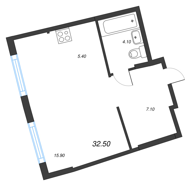 Квартира-студия, 32.5 м² в ЖК "Ягодное Река Парк" - планировка, фото №1