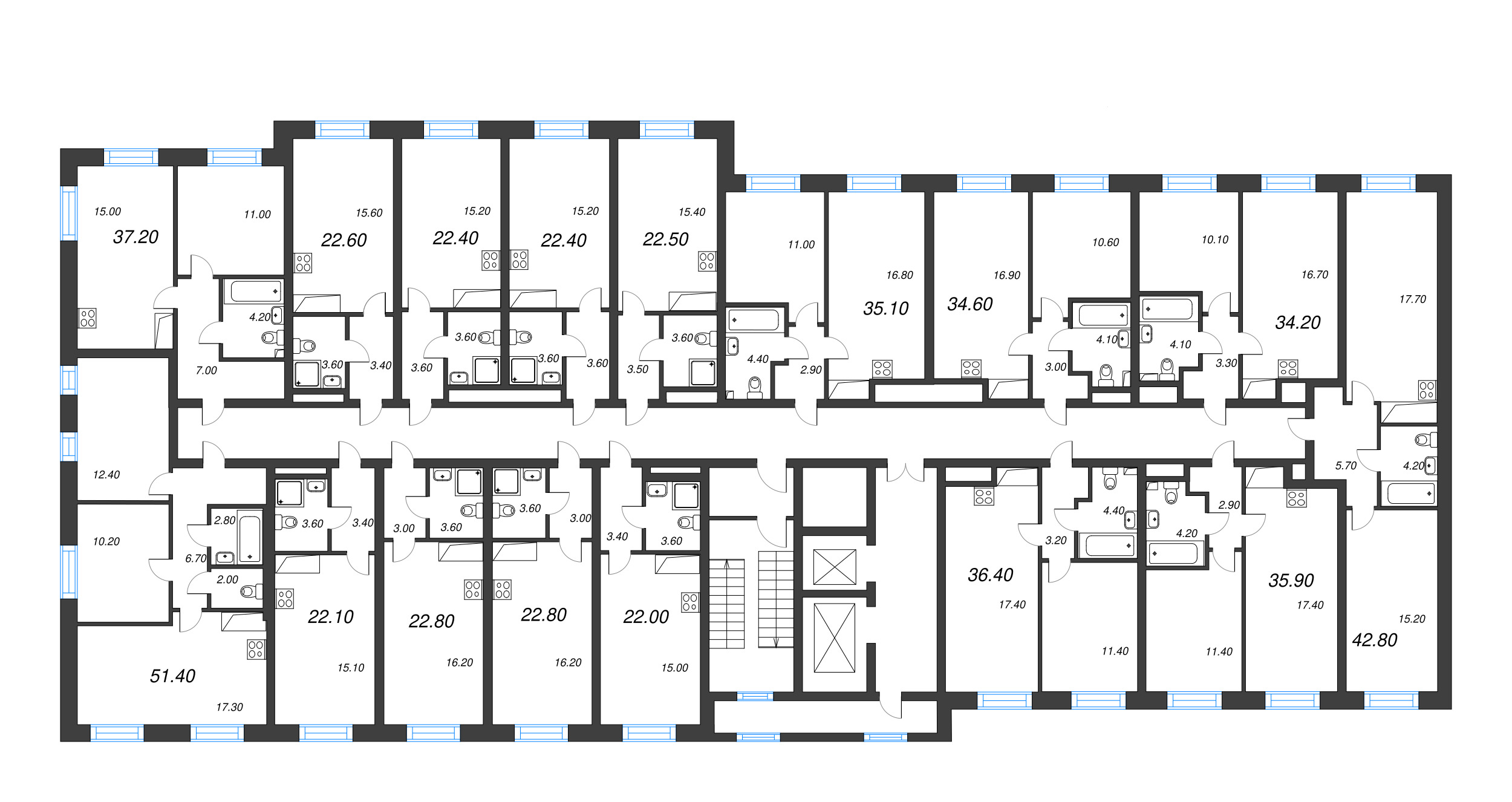 Квартира-студия, 22.4 м² в ЖК "Большая Охта" - планировка этажа