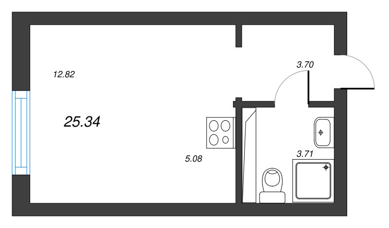 Квартира-студия, 25.34 м² в ЖК "Кронфорт. Центральный" - планировка, фото №1