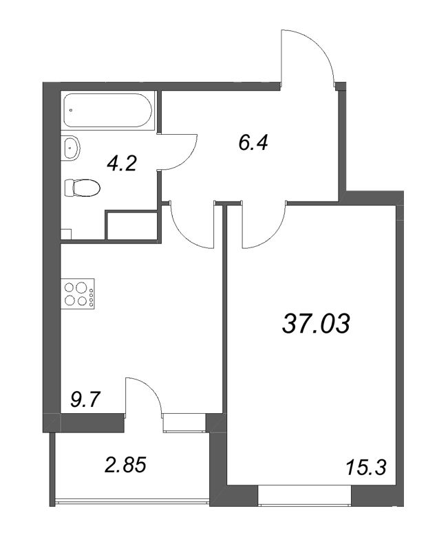 1-комнатная квартира, 37.03 м² в ЖК "Аквилон Янино" - планировка, фото №1