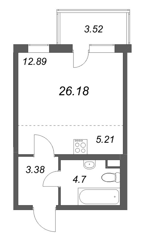 Квартира-студия, 26.18 м² в ЖК "ЮгТаун" - планировка, фото №1