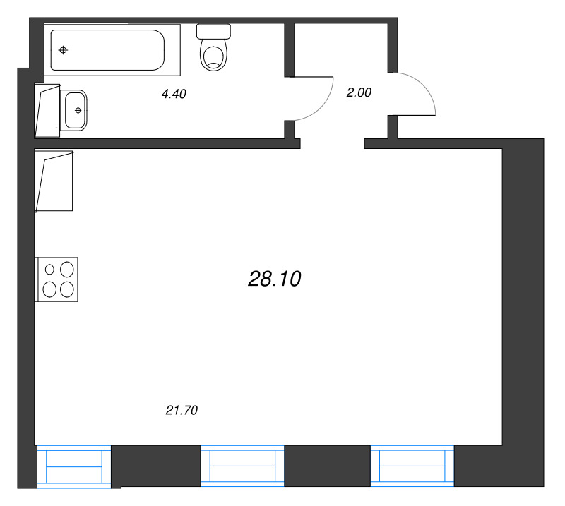 Квартира-студия, 30.1 м² в ЖК "Крона" - планировка, фото №1