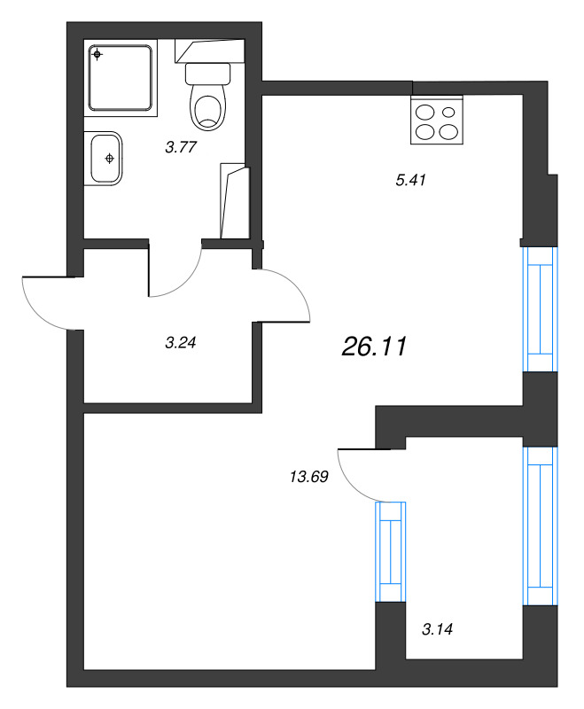 Квартира-студия, 26.11 м² в ЖК "Дубровский" - планировка, фото №1