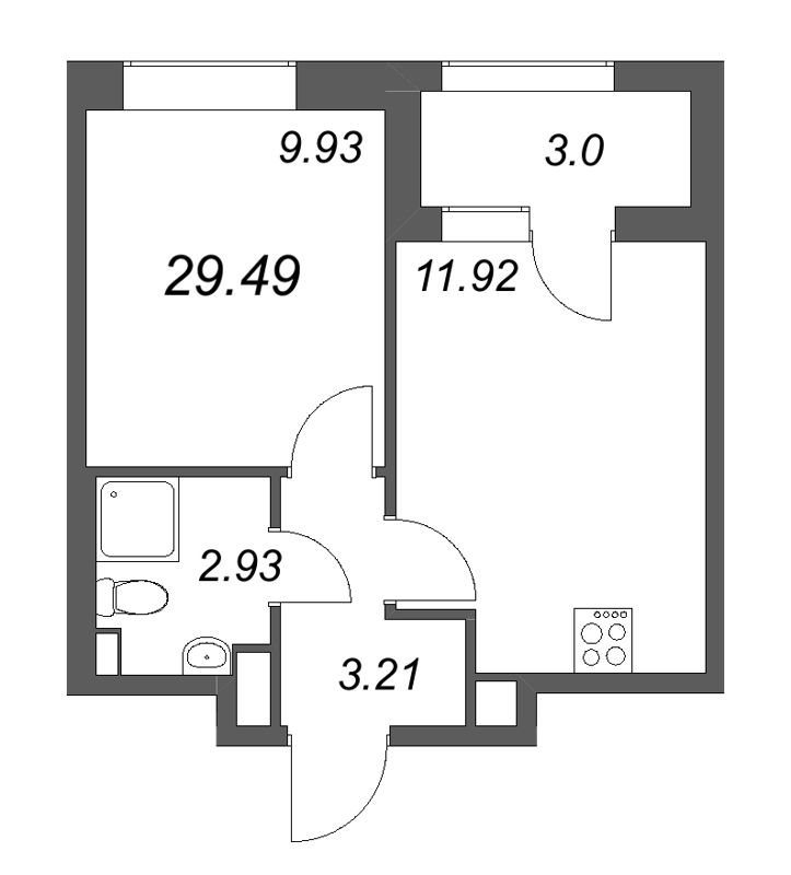 1-комнатная квартира, 29.49 м² в ЖК "Гранат" - планировка, фото №1