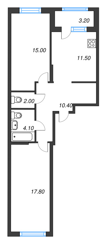 2-комнатная квартира, 62.4 м² в ЖК "Ягодное Река Парк" - планировка, фото №1