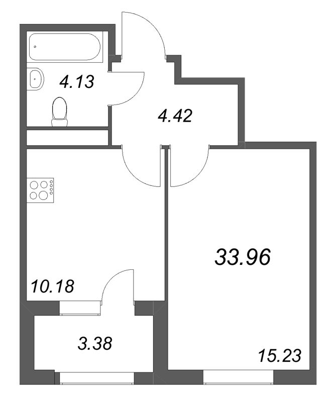 1-комнатная квартира, 33.96 м² в ЖК "Дубровский" - планировка, фото №1