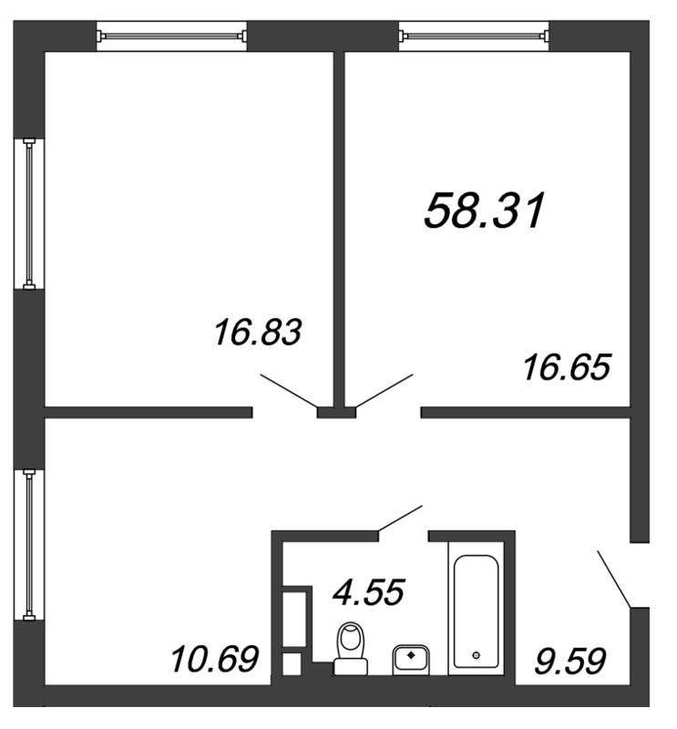2-комнатная квартира, 58.31 м² в ЖК "In2it" - планировка, фото №1