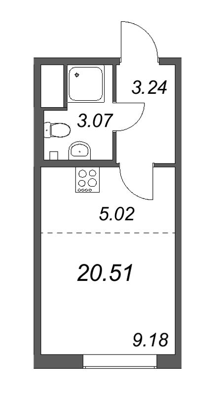 Квартира-студия, 20.51 м² - планировка, фото №1
