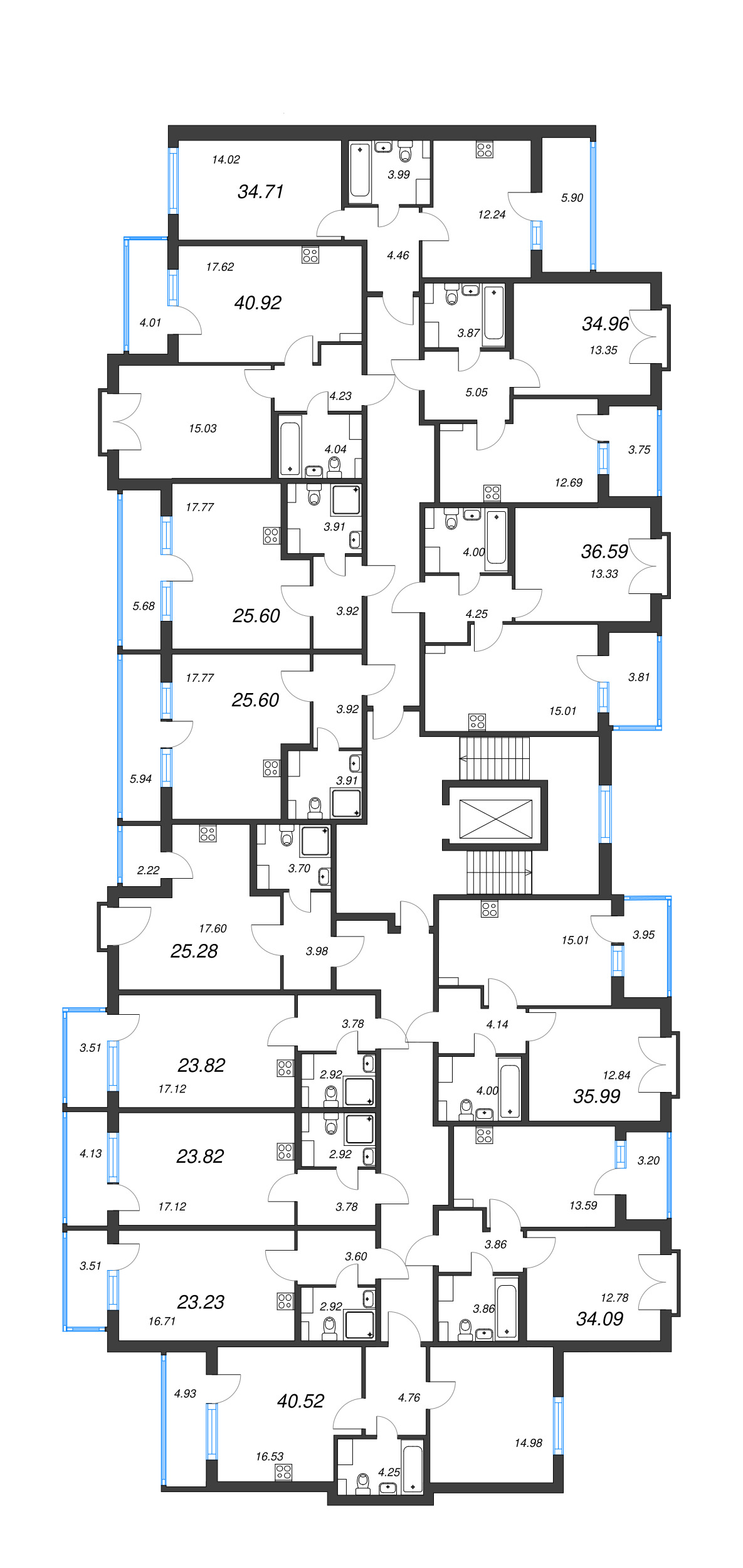 1-комнатная квартира, 34.96 м² - планировка этажа