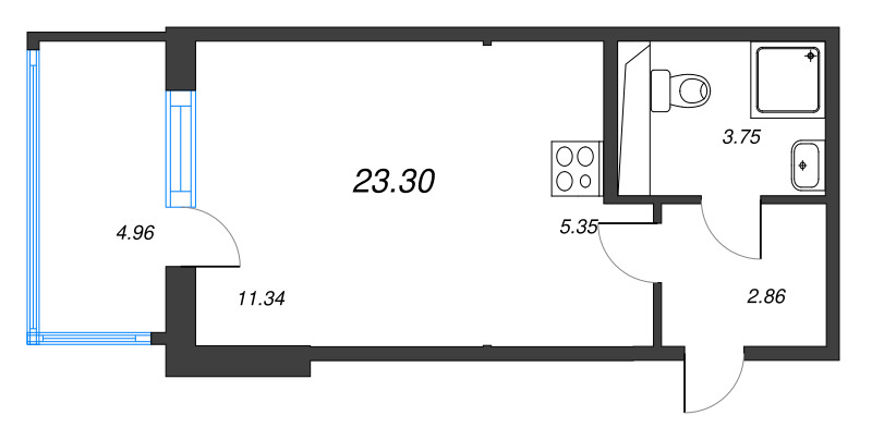 Квартира-студия, 23.3 м² в ЖК "ЮгТаун" - планировка, фото №1