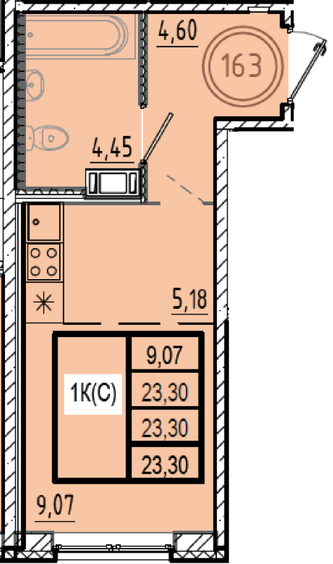 Квартира-студия, 23.3 м² в ЖК "Образцовый квартал 9.1" - планировка, фото №1