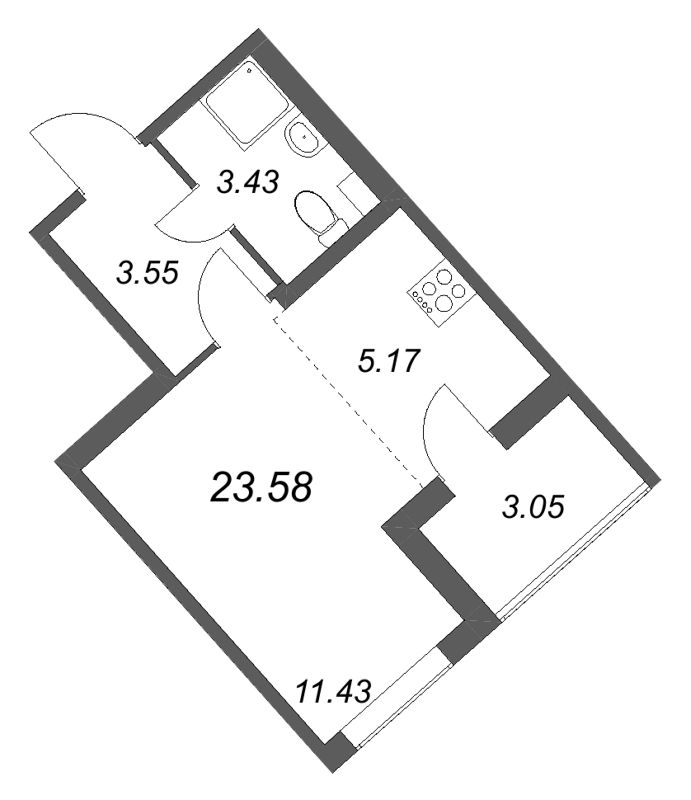 Квартира-студия, 23.58 м² в ЖК "Любоград" - планировка, фото №1