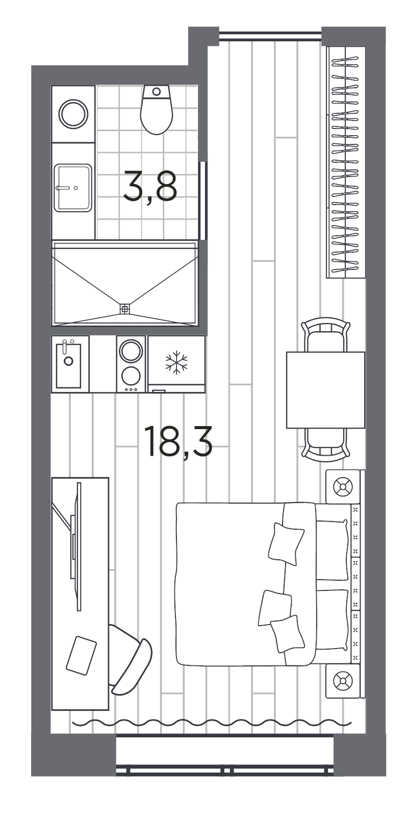 Квартира-студия, 22.1 м² - планировка, фото №1