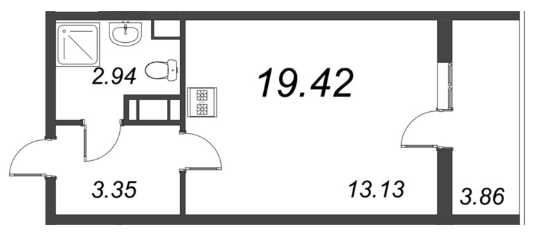 Квартира-студия, 19.42 м² - планировка, фото №1