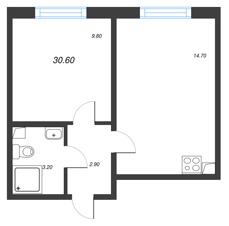 1-комнатная квартира, 30.6 м² в ЖК "Ручьи" - планировка, фото №1