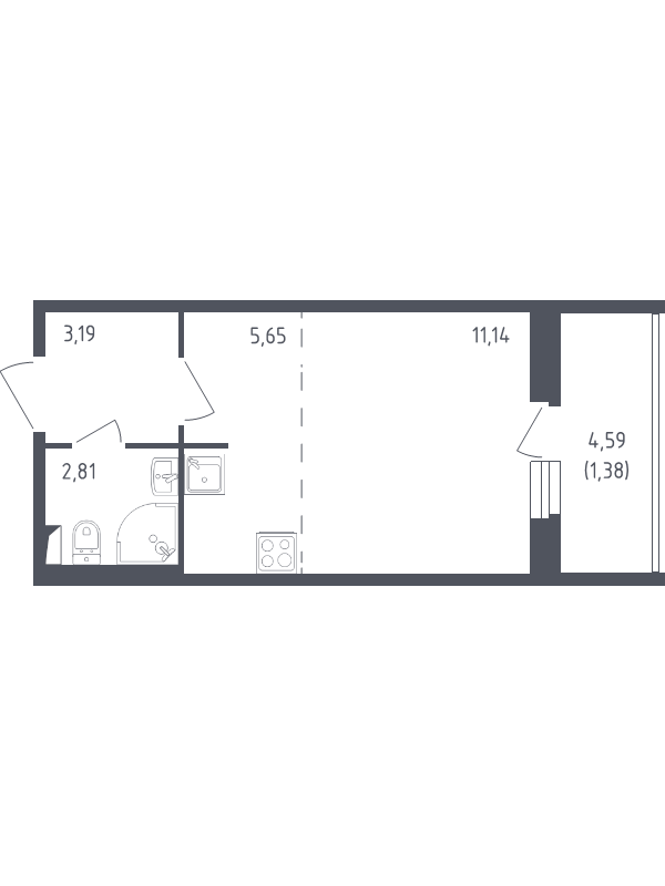 Квартира-студия, 24.17 м² - планировка, фото №1