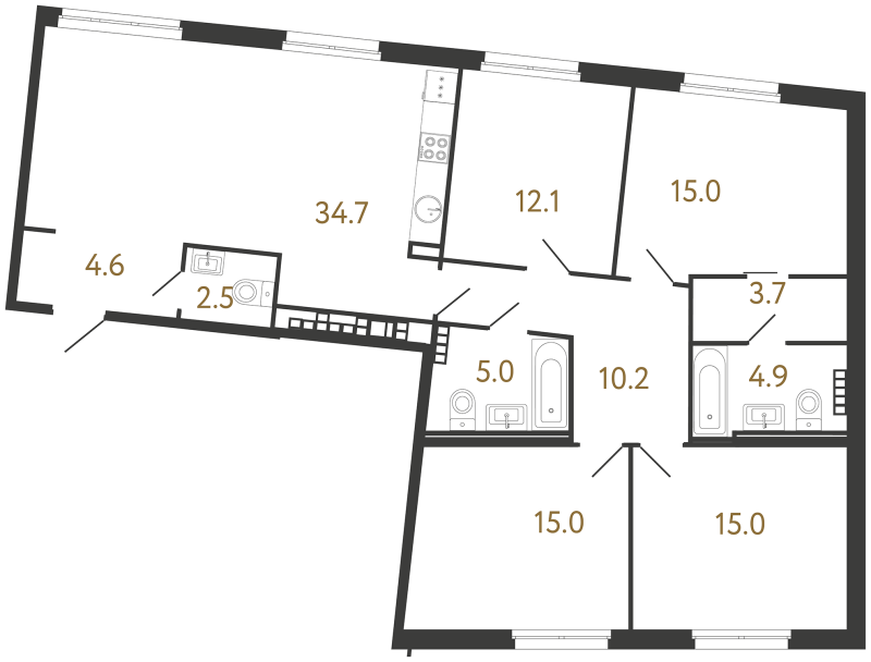5-комнатная (Евро) квартира, 122.7 м² в ЖК "Визионер" - планировка, фото №1