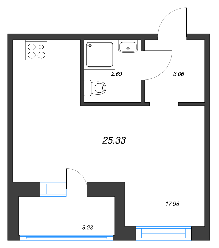 Квартира-студия, 25.33 м² - планировка, фото №1