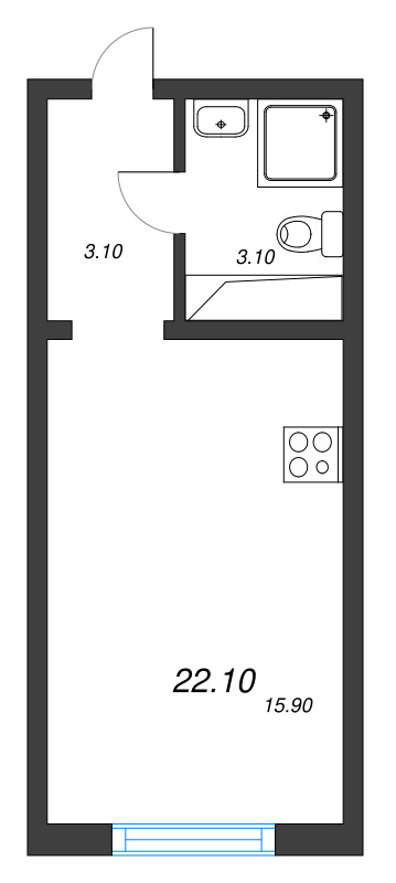 Квартира-студия, 22.1 м² в ЖК "Ручьи" - планировка, фото №1