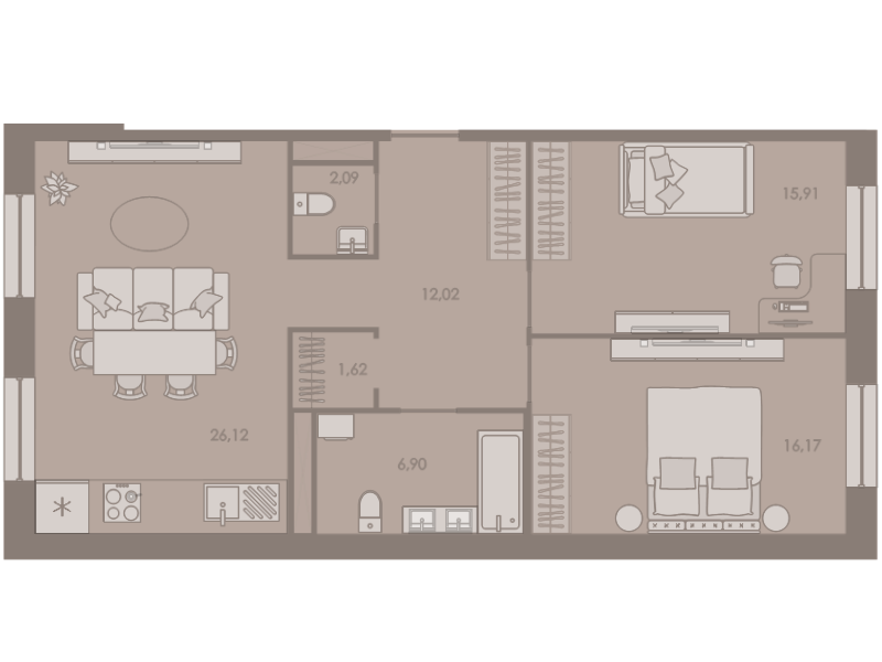 3-комнатная (Евро) квартира, 80.8 м² - планировка, фото №1