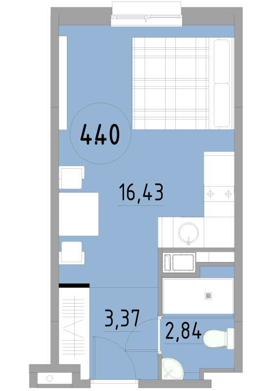 Квартира-студия, 22.64 м² - планировка, фото №1