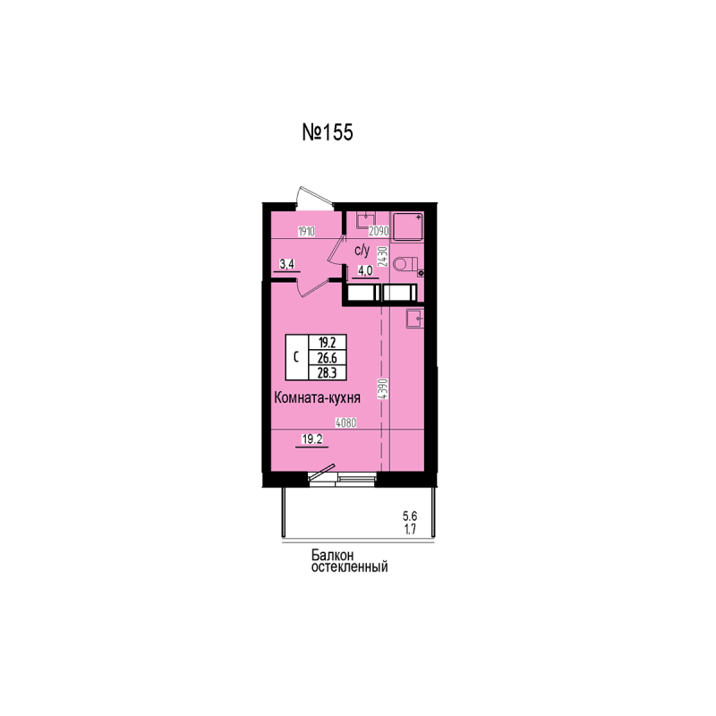 Квартира-студия, 28.3 м² в ЖК "ПРАГМА СИТИ" - планировка, фото №1
