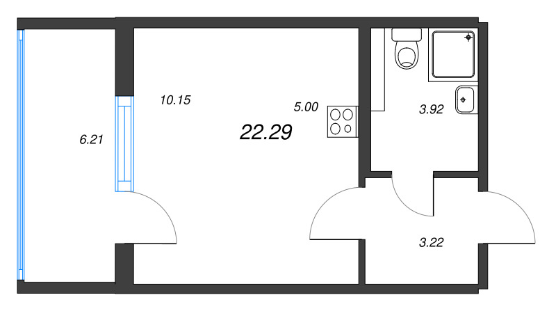 Квартира-студия, 22.29 м² в ЖК "Любоград" - планировка, фото №1