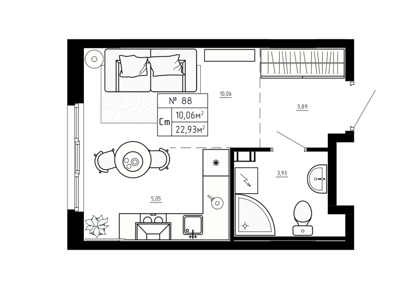 Квартира-студия, 22.93 м² в ЖК "Аннино Сити" - планировка, фото №1