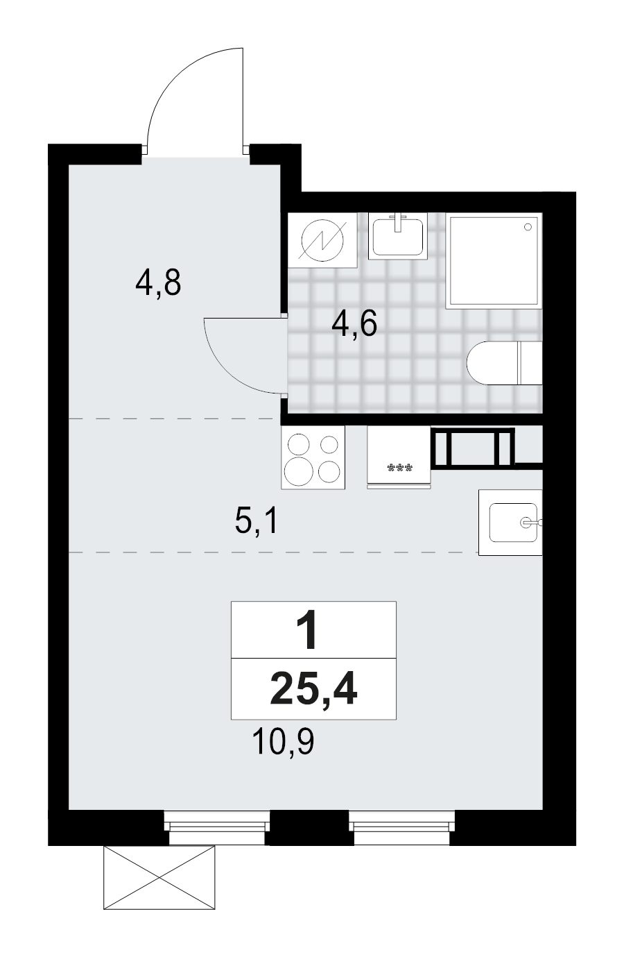 Квартира-студия, 25.35 м² в ЖК "А101 Лаголово" - планировка, фото №1