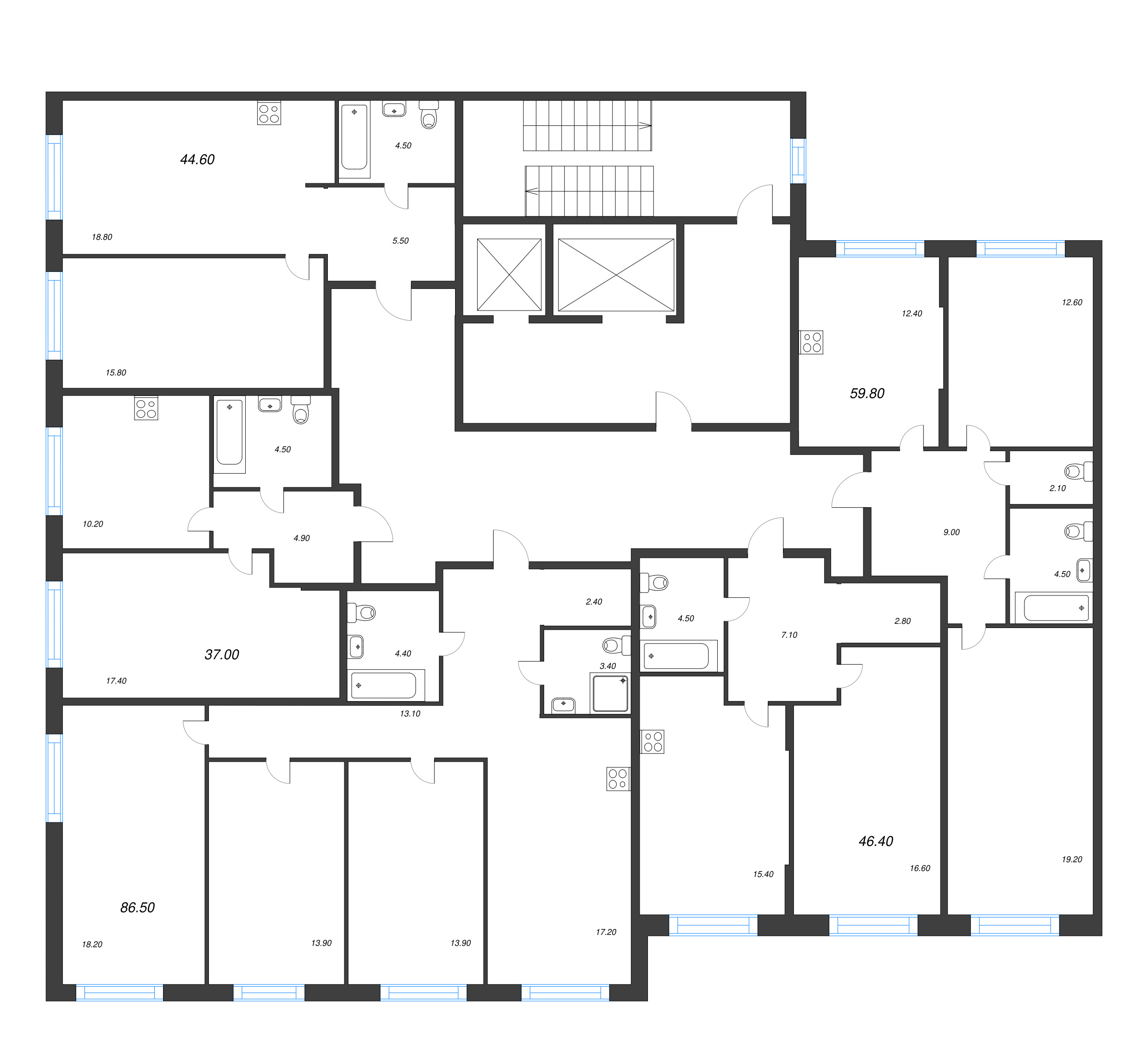 1-комнатная квартира, 37 м² в ЖК "Ягодное Река Парк" - планировка этажа
