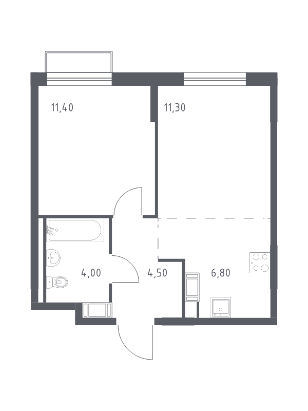 2-комнатная (Евро) квартира, 38 м² в ЖК "Курортный Квартал" - планировка, фото №1