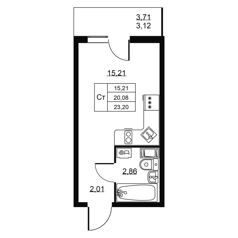 Квартира-студия, 23.2 м² в ЖК "Пулковское, 34" - планировка, фото №1