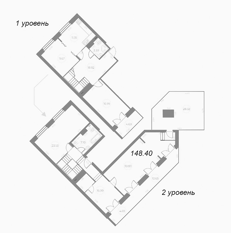 4-комнатная (Евро) квартира, 166.97 м² в ЖК "Огни Залива" - планировка, фото №1