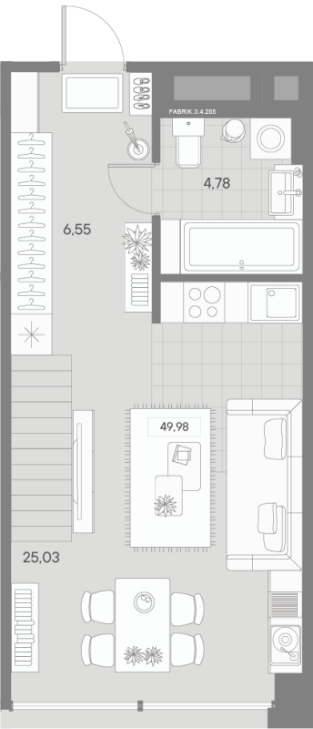2-комнатная (Евро) квартира, 49.98 м² - планировка, фото №1