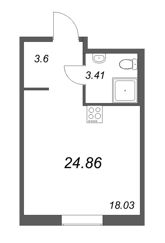 Квартира-студия, 24.86 м² - планировка, фото №1