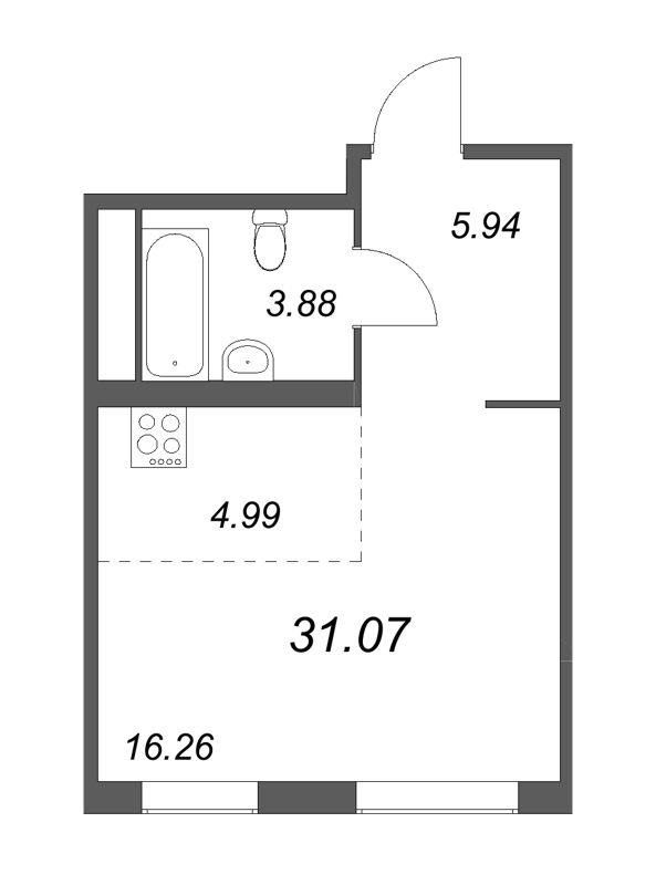 Квартира-студия, 31.07 м² - планировка, фото №1