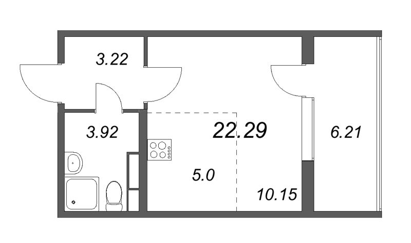 Квартира-студия, 22.29 м² - планировка, фото №1